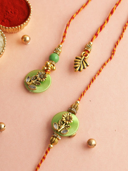 Anouk Floral Bhaiya Bhabhi Thread Rakhi With Roli Chawal & Greetings Card