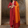 Dhiyona SN Women's Bandhani Printed V Neck Pure Cotton A Line Kurta & Trousers With Dupatta