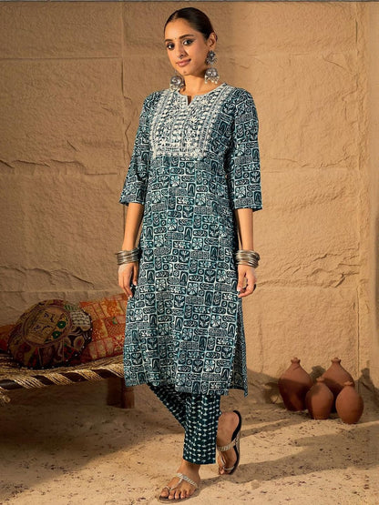 Indyancart IE Embroidered Pure Cotton Tunic With Trouser