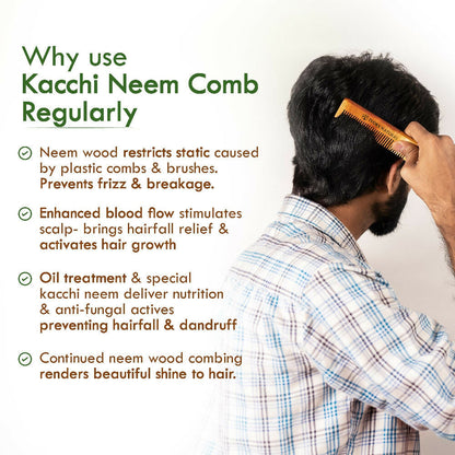 Ivory Natural Handle Kacchi Neem Comb For Gentle Detangling & Scalp Nourishment For Hair