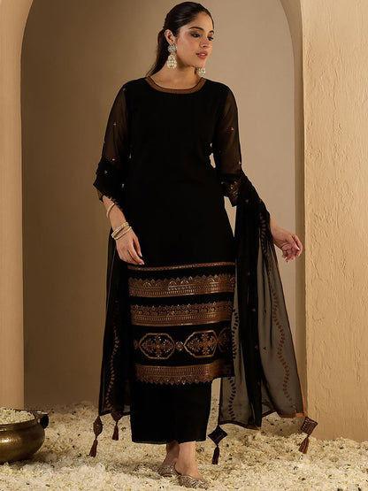 Indyancart IE Women's Women Ethnic Motifs Printed Kurta with Palazzos & Dupatta