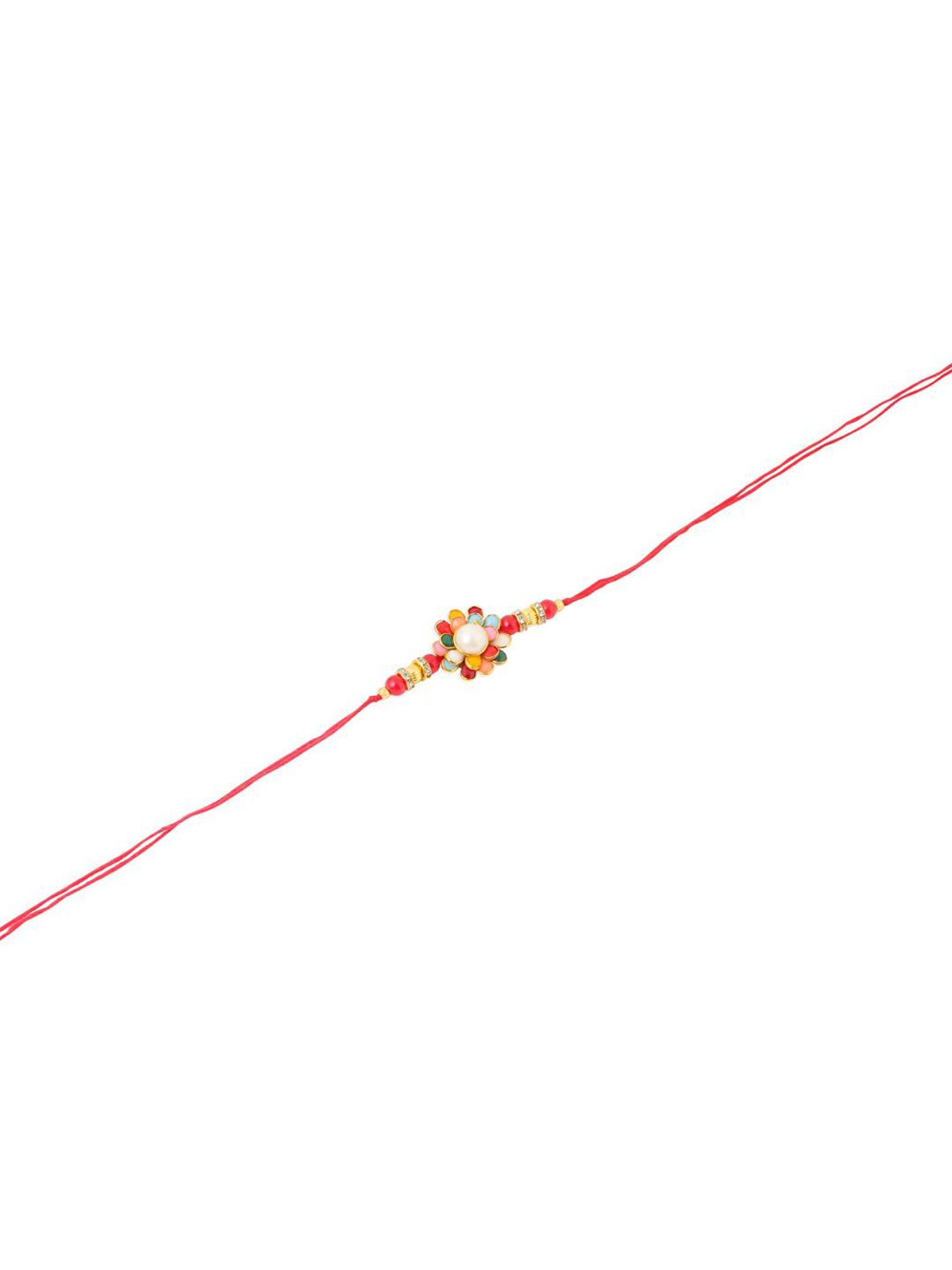 Anouk Artificial Stones Studded & Beaded Thread Rakhi With Roli Chawal & Chandan Mishri