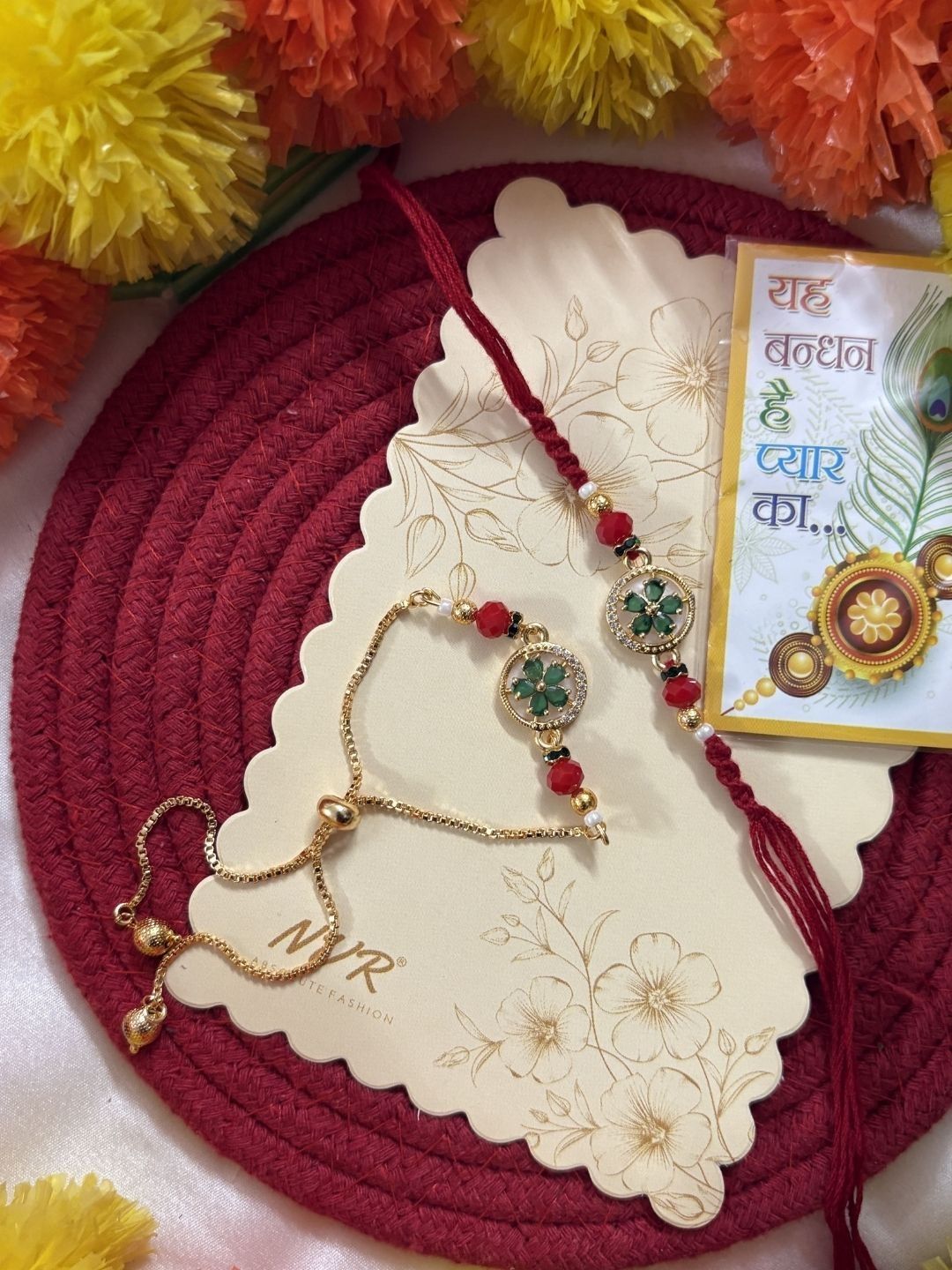 Anouk Set Of 2 Ad Drawstring Bhaiya Bhabhi Rakhi With Roli Chawal Chandan Mishri