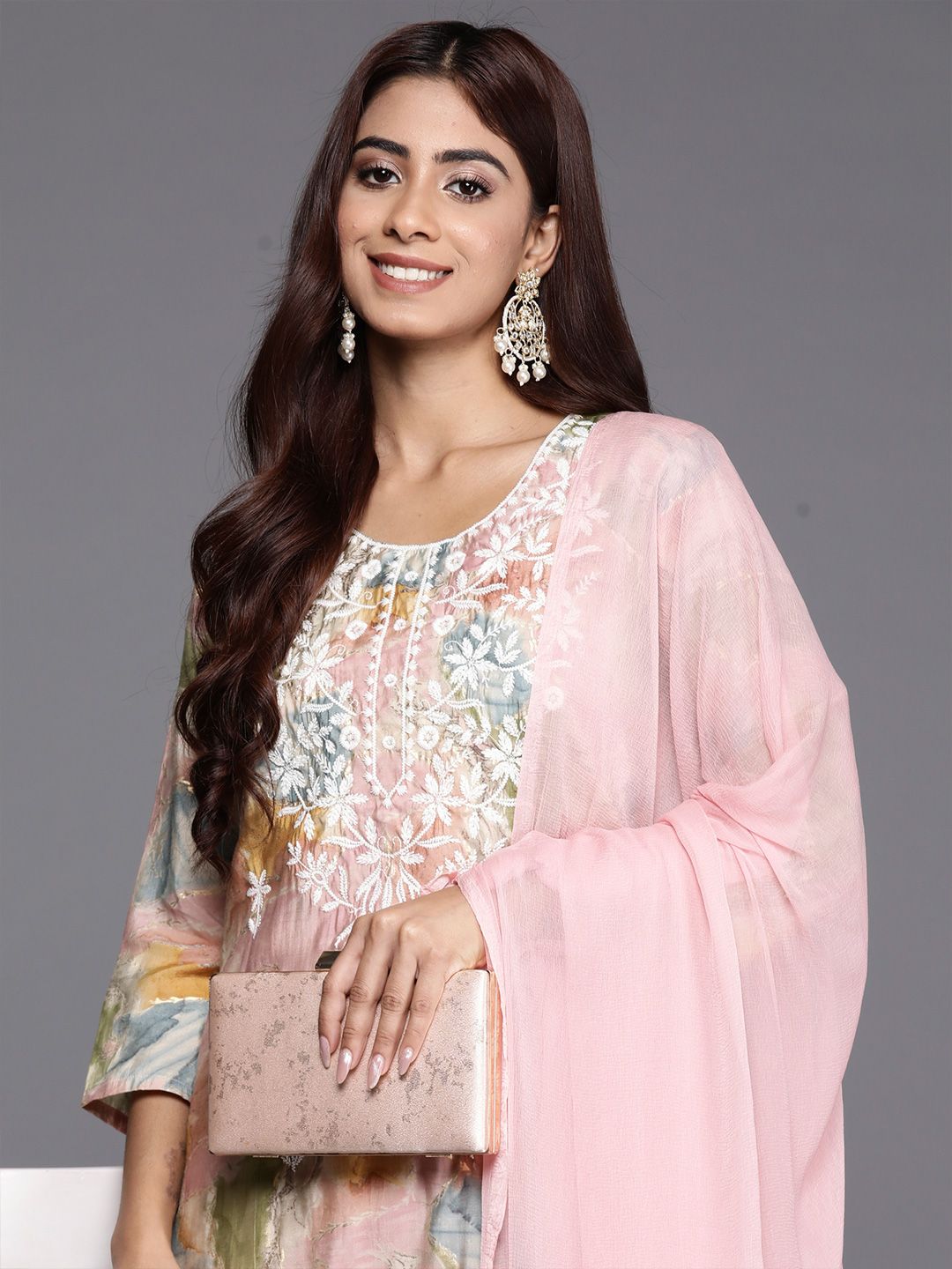 Women Floral Embroidered Kurta with Palazzos & Dupatta