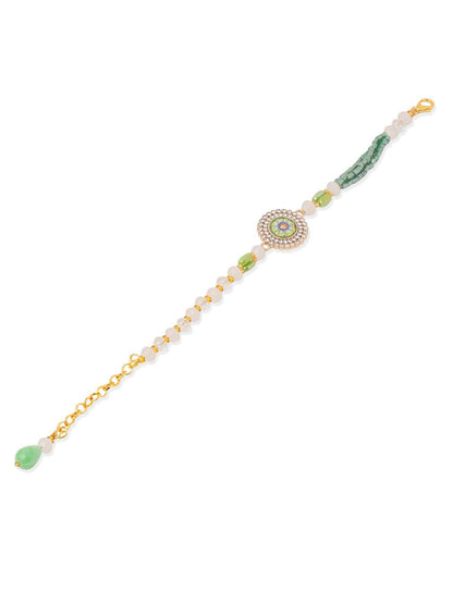 Anouk Artificial Stones & Beads Floral Wraparound Rakhi With Roli Chawal Chandan Mishri