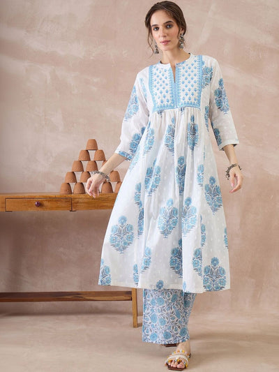 Indyancart IE Women Floral Printed Panelled Pure Cotton Kurta with Trousers & With Dupatta