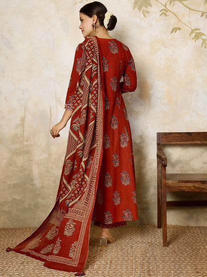 Dhiyona SN Women's Ethnic Motifs Printed Pure Cotton Anarkali Kurta with Palazzo & Dupatta