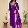 Indyancart SN Women's Floral Embroidered Cotton Kurta with Trousers & Dupatta