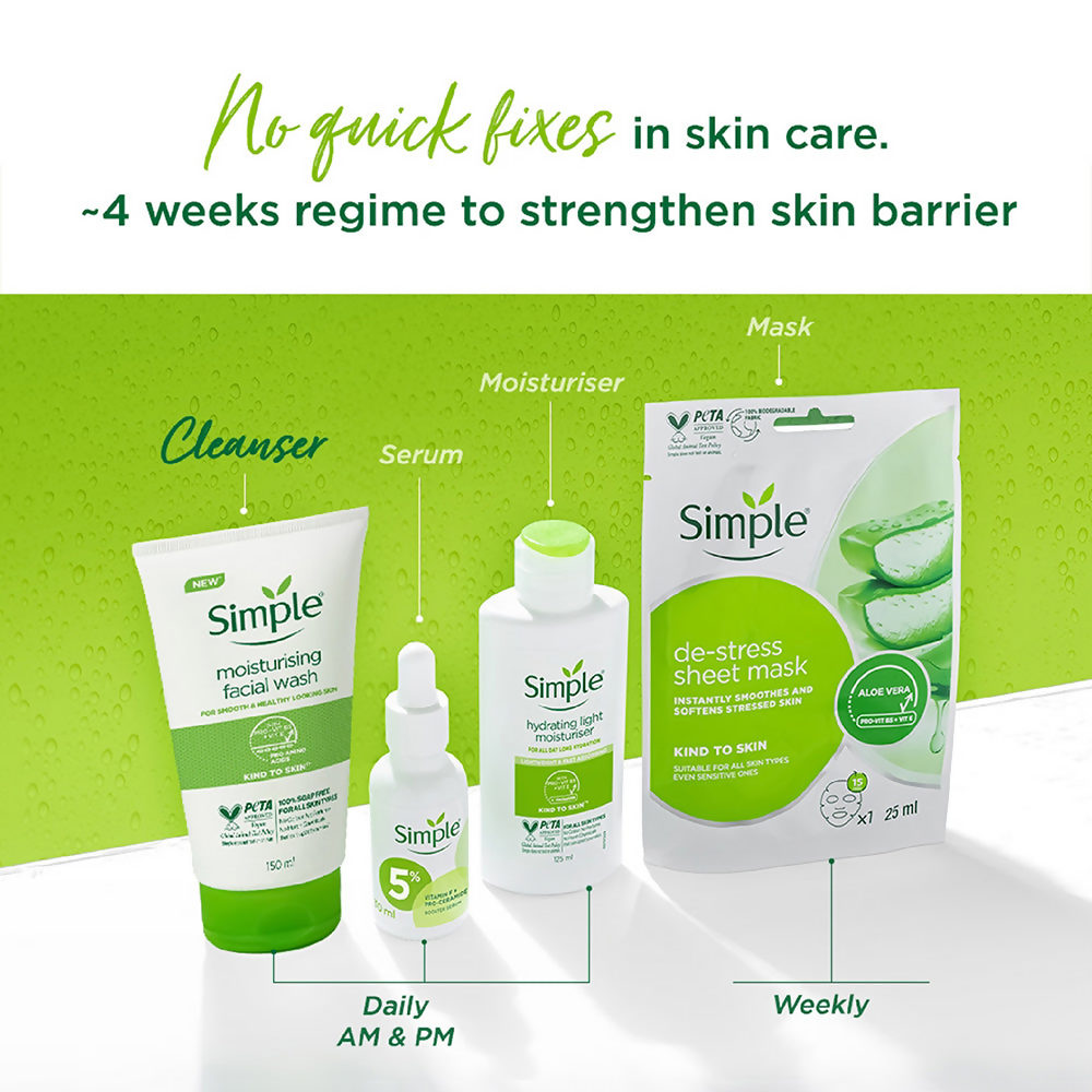 Simple Moisturising Facial Wash in a clear bottle with a pump dispenser, showcasing its gentle formula for clean, refreshed skin.