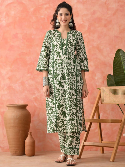 Indyancart SN Women's Floral Printed Pure Cotton A-Line Kurta & Palazzo