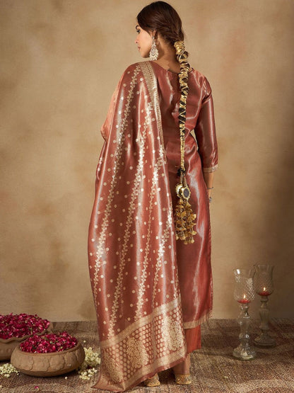Women Ethnic Motifs Woven Design Regular Kurta With Trousers & Dupatta