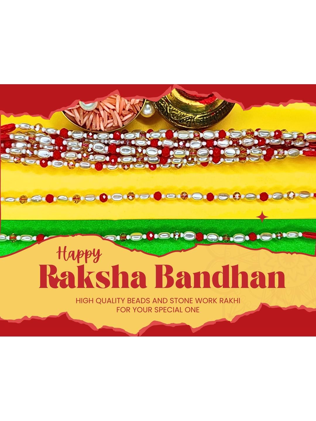 Anouk Set Of 12 Beaded Cotton Thread with AD Stones & Meenakari Designer Rakhi for Brother