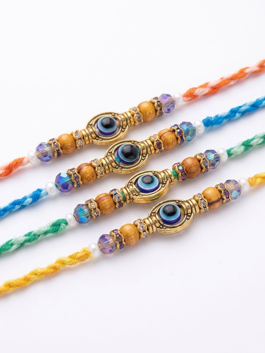 Anouk Set Of 4 Multicolor Evil Eye Thread Rakhi With Roli Chawal Chandan Mishri