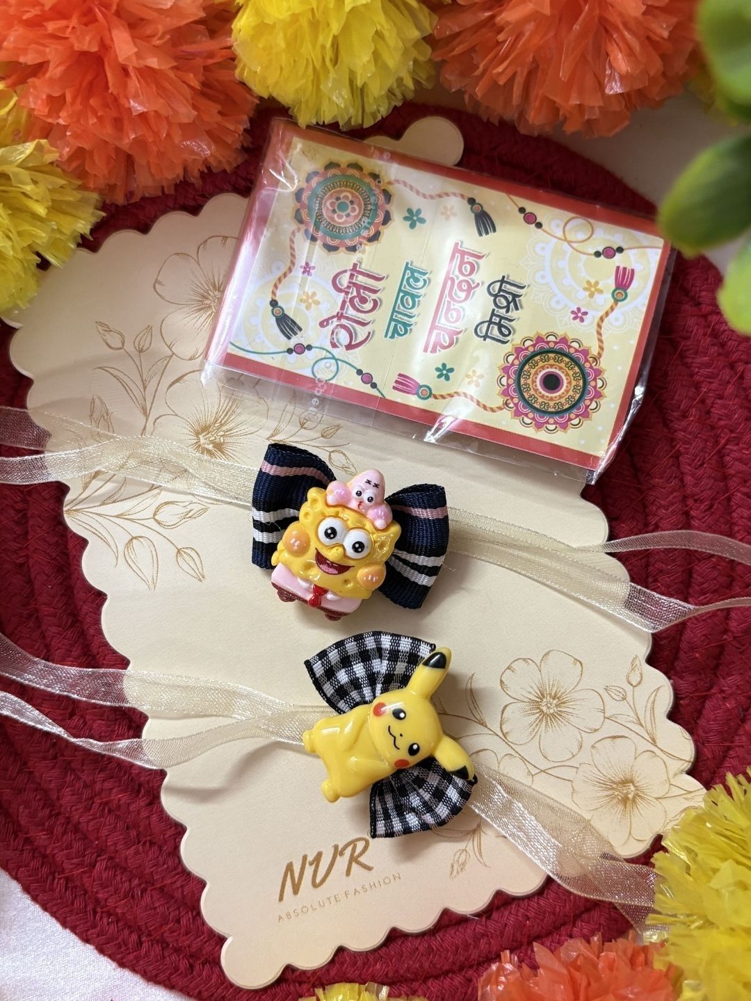 Anouk Set Of 2 Pikachu Design Kids Rakhi With Roli Chawal Chandan Mishri