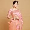 Dhiyona GR Women's Maira Bubblegum Pink Leheriya Zari Woven Design Linen Saree