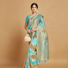 Dhiyona GR Women's Maira Cyan Blue Leheriya Zari Woven Design Linen Saree