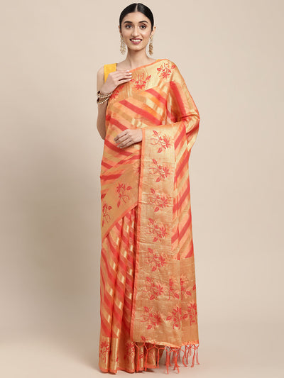 Indyancart GR Women's Manvika Melon Orange Organza Saree
