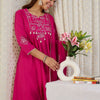 Indyancart IE Embroidered Notch Neck Thread Work Pure Cotton Kurta With Trousers & Dupatta