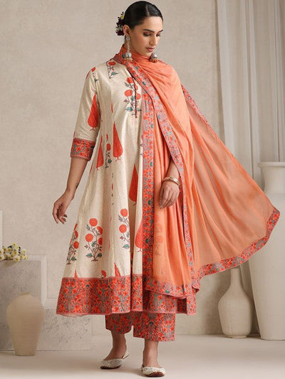 Women's Floral Printed Regular Pure Cotton Kurta with Palazzos & With Dupatta