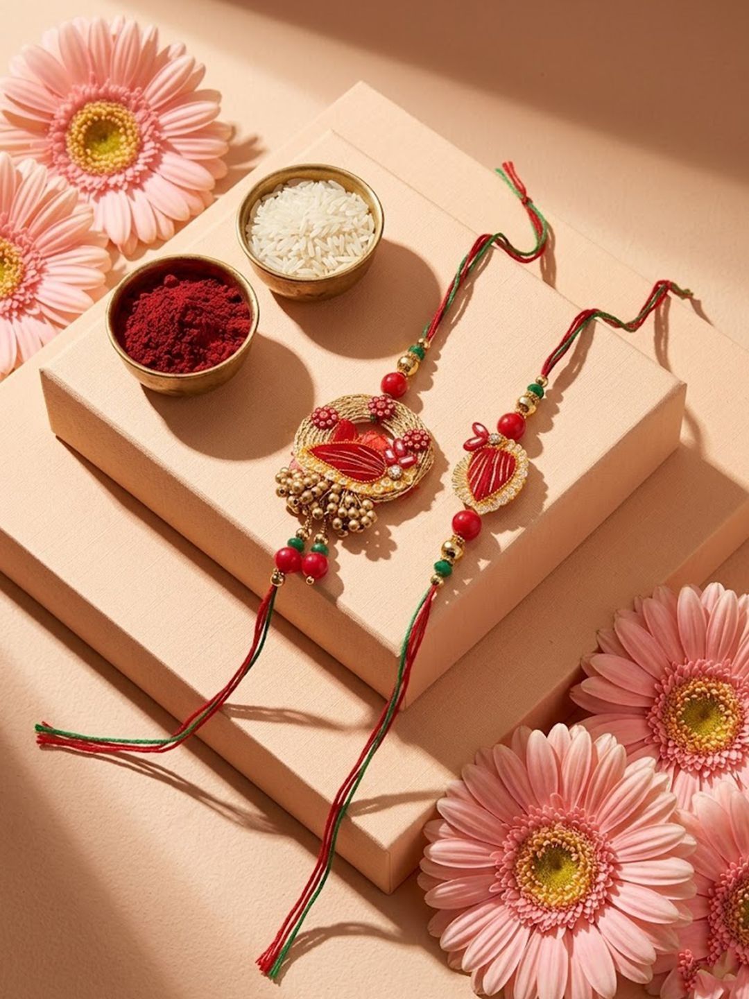 Anouk Set Of 2 Artificial Beads Bhaiya Bhabhi Rakhi With Roli Chawal Chandan Mishri
