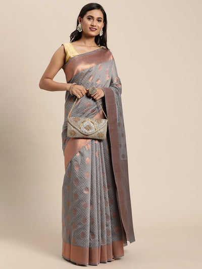 Indyancart GR Women's Meera Grey Silk Blend Saree