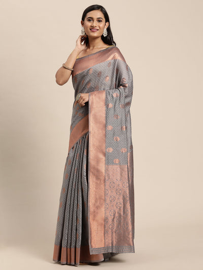 Indyancart GR Women's Meera Grey Silk Blend Saree