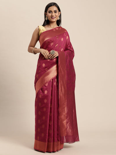 Indyancart GR Women's Meera Magenta Pink Silk Blend Saree