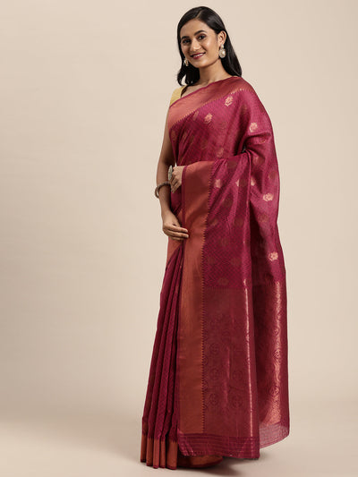 Indyancart GR Women's Meera Magenta Pink Silk Blend Saree