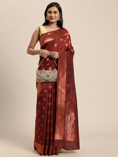 Indyancart GR Women's Meera Maroon Silk Blend Saree