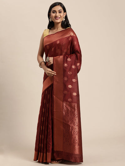 Indyancart GR Women's Meera Maroon Silk Blend Saree