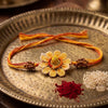 Dhiyona Yellow Floral Seed Thread Rakhi With Roli Chawal Chandan Mishri