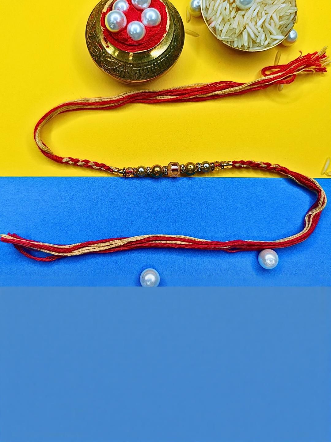 Anouk Thread Set Of 12 Beaded Cotton Thread with AD Stones & Meenakari Designer Rakhi