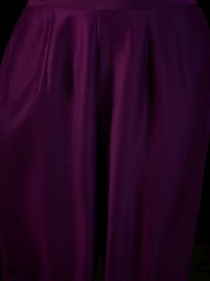 Indyancart IE Purple Floral Embroidered Straight Kurta with Trousers & Dupatta