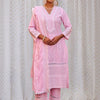 Indyancart IE Women Ethnic Motifs Embroidered Regular Thread Work Pure Cotton Kurta with Trousers & With Dupatta