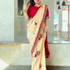 Women's Cotton Red Embellished Designer Saree With Blouse Piece