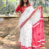 Women's Cotton Red Embellished Designer Saree With Blouse Piece