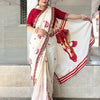 Women's Cotton Red Embellished Designer Saree With Blouse Piece