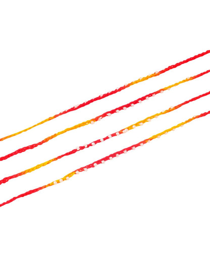 Anouk Men Set Of 4 Pearls Traditional Red Thread Rakhi With Roli Chawal For Rakshabandhan