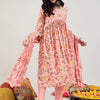 Indyancart IE Pink Floral Printed Mirror Work Pure Cotton Empire Kurta with Trouser & Dupatta