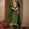 Dhiyona IE Floral Embroidered Thread Work Straight Kurta With Trouser & Dupatta