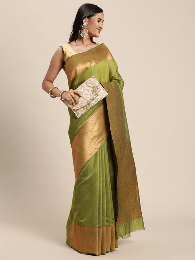 Indyancart GR Women's Monalisa Grass Green Silk Blend Saree