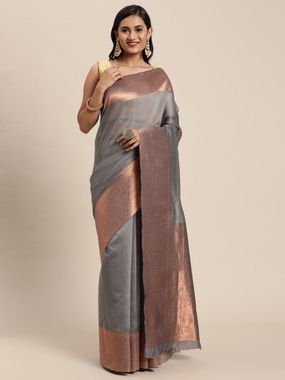 Indyancart GR Women's Monalisa Mouse Grey Silk Blend Saree
