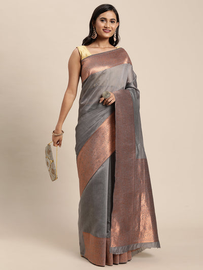 Indyancart GR Women's Monalisa Mouse Grey Silk Blend Saree