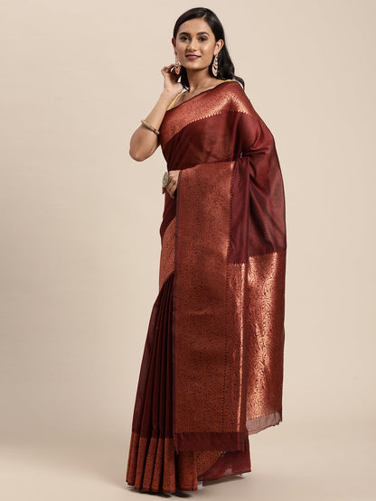 Dhiyona GR Women's Monalisa Maroon Silk Blend Saree