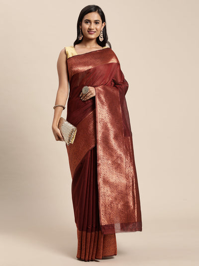 Indyancart GR Women's Monalisa Maroon Silk Blend Saree