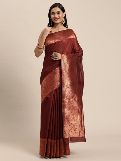 Indyancart GR Women's Monalisa Maroon Silk Blend Saree