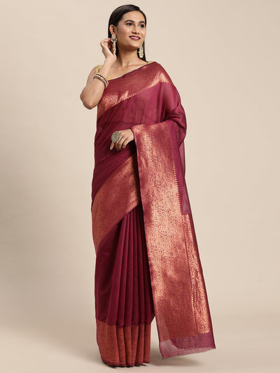 Indyancart GR Women's Monalisa Plum Wine Silk Blend Saree