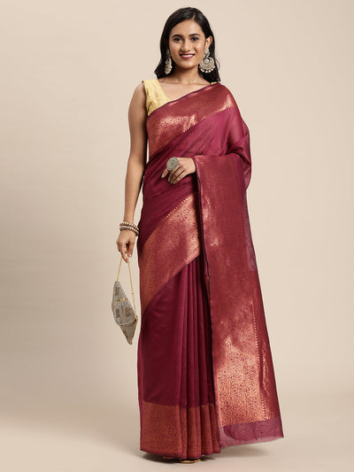 Indyancart GR Women's Monalisa Plum Wine Silk Blend Saree