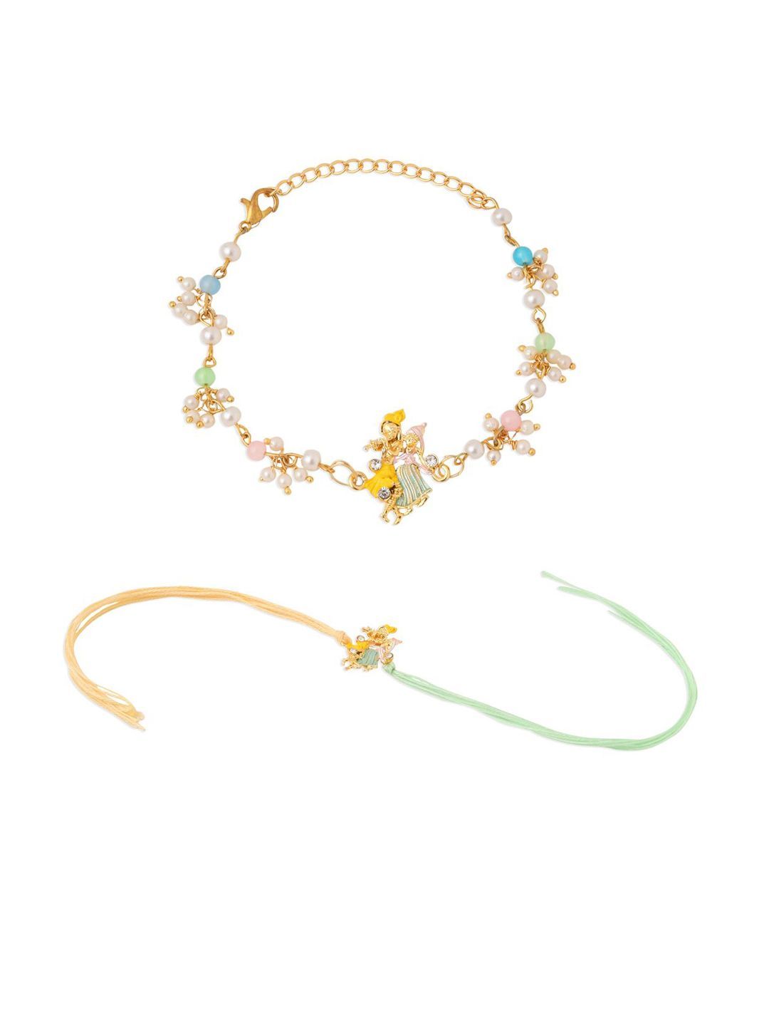 Anouk Unisex Set Of 2 Multicolor Gold-Toned Radha Krishna Beaded Bhaiya Bhabhi Rakhi