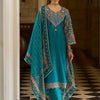 Dhiyona IE Ethnic Motifs Embroidered V-Neck Thread Work Kurta With Trousers & Dupatta